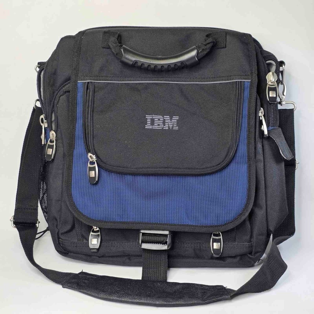 Vintage IBM Briefcase Laptop PC Shoulder Messenger Black Blue Employee Bag Rare